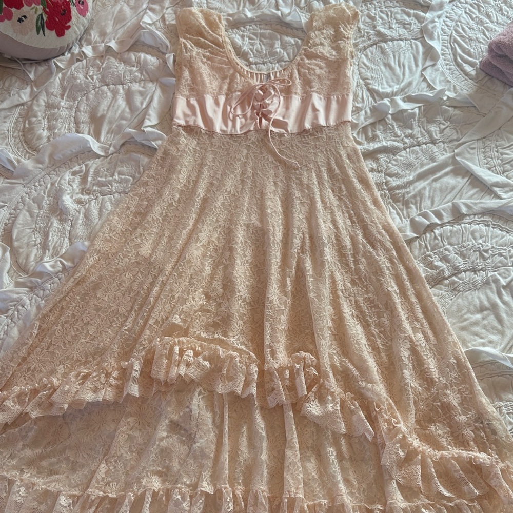Free People Lace Midi Dress in Soft Beige - Picture 3 of 10